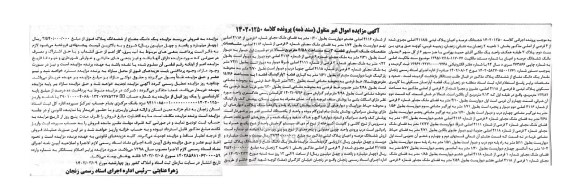 مزایده یک قطعه آپارتمان مسکونی با کاربری مسکونی