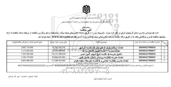 مناقصه احداث اسکلت بلوک 3....