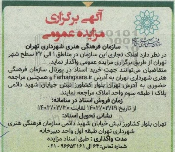 مزایده واگذاری املاک تجاری