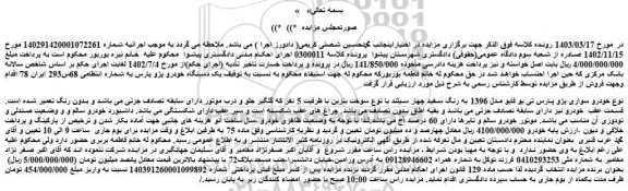 مزایده فروش خودرو سواری پژو پارس تی یو فایو مدل 1396 به رنگ سفید