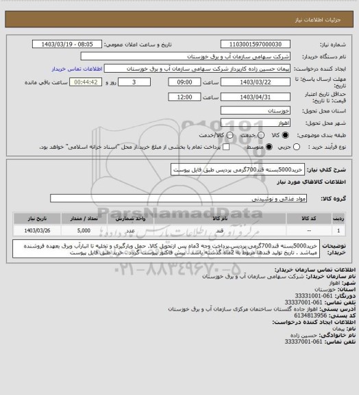 استعلام خرید5000بسته قند700گرمی پردیس طبق فایل پیوست