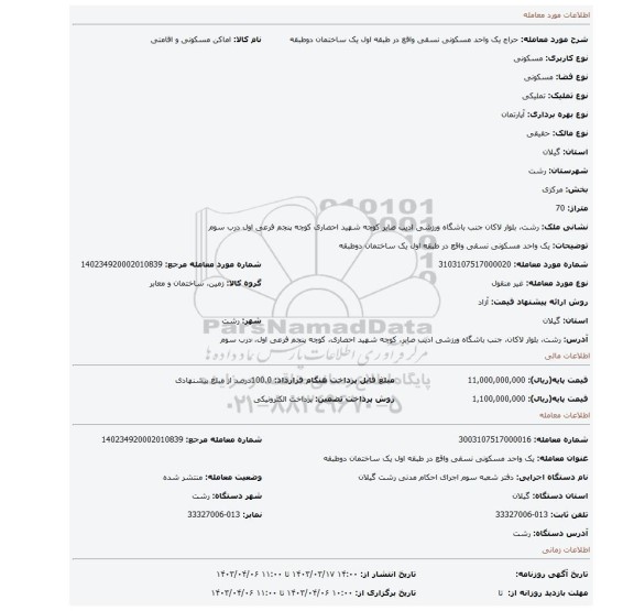 یک واحد مسکونی نسقی واقع در طبقه اول یک ساختمان دوطبقه