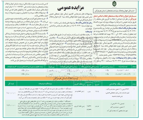 مزایده تعدادی از املاک با کاربریهای مختلف