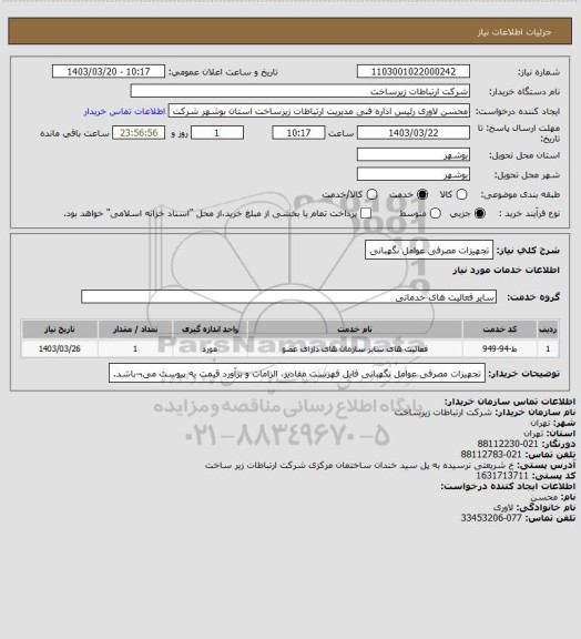 استعلام تجهیزات مصرفی عوامل نگهبانی