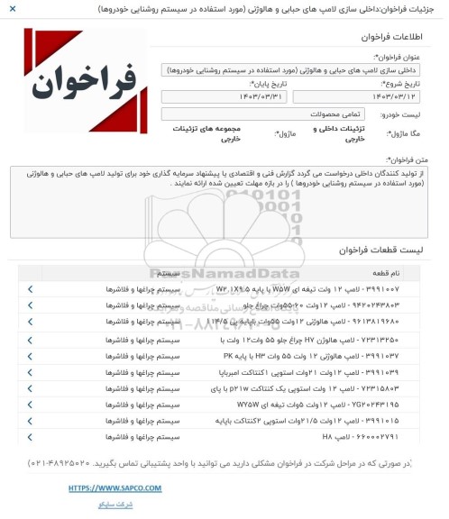  فراخوان داخلی سازی لامپهای حبابی و هالوژنی