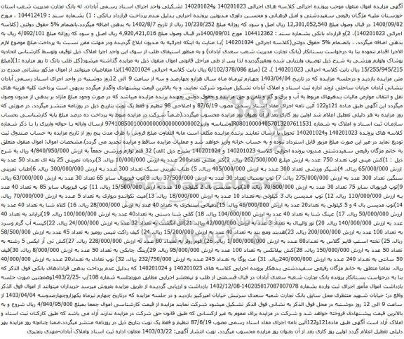 آگهی مزایده 32 قلم لوازم ورزشی و غیره ....