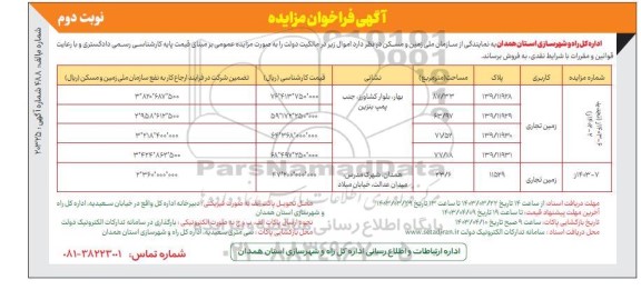 مزایده فروش زمین تجاری - نوبت دوم
