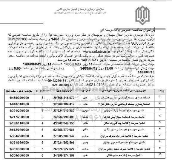 فراخوان مناقصه استانداردسازی سیستم گرمایشی..