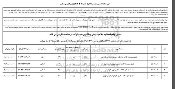 مناقصه تکمیل مدرسه 6 کلاسه ایران... نوبت دوم 