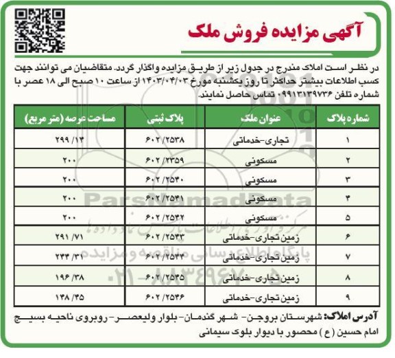 مزایده فروش ملک