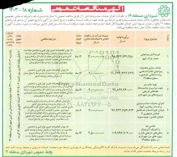 مناقصه نورپردازی پیرامونی حصار پارک شهر ...