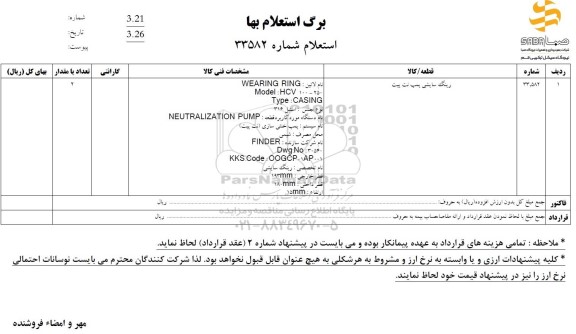 استعلام رینگ سایشی پمپ نت پیت