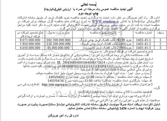 تجدید مناقصه خرید 28359 قالب کفشک ترمز چدنی بزرگ.... - نوبت دوم