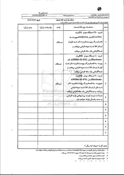 استعلام خرید 260 دستگاه مودم ftth ...