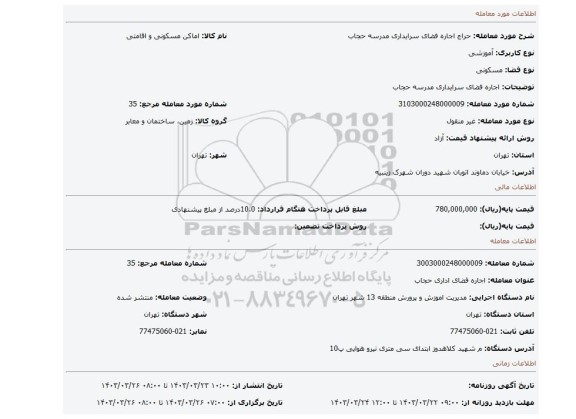 اجاره فضای سرایداری مدرسه حجاب