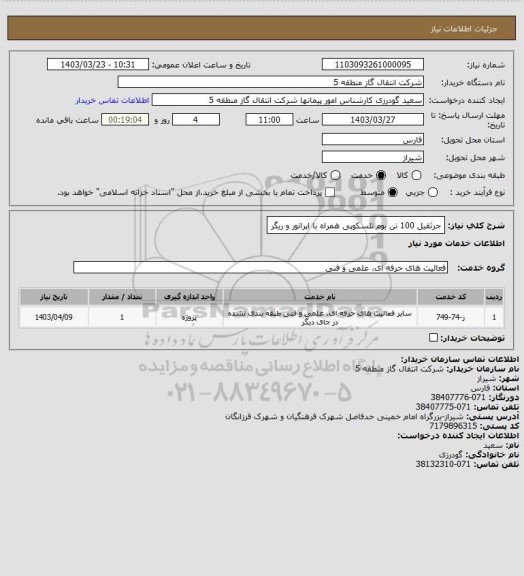 استعلام جرثقیل 100 تن بوم تلسکوپی همراه با اپراتور و ریگر