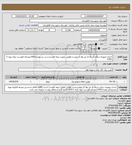 استعلام احداث وبهینه سازی شبکه ف ض وف ق وپست هوایی بصورت نیمه کلیددردست، تیر ومرداد1403برمبنای فهرست بهاء دوره 1-1403