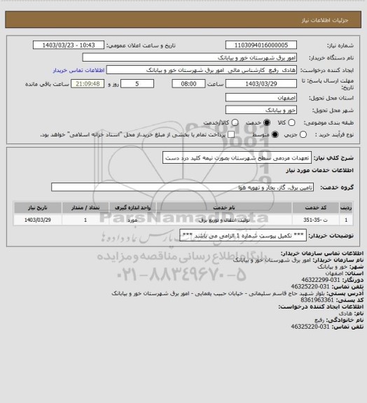 استعلام تعهدات مردمی سطح شهرستان بصورت نیمه کلید درد دست
