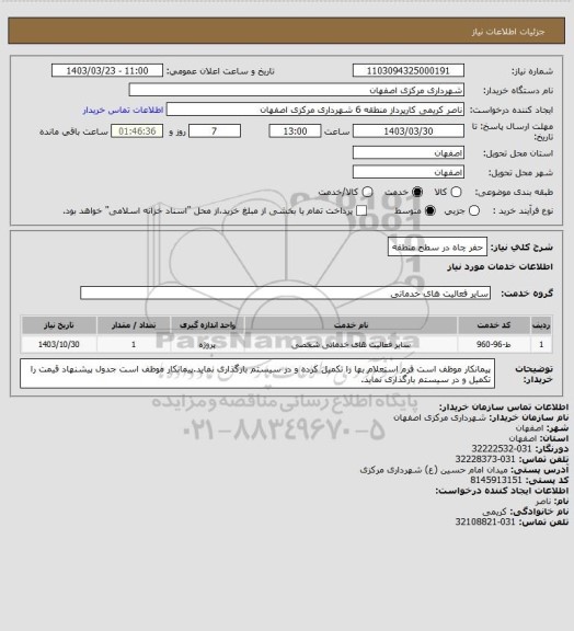 استعلام حفر چاه در سطح منطقه