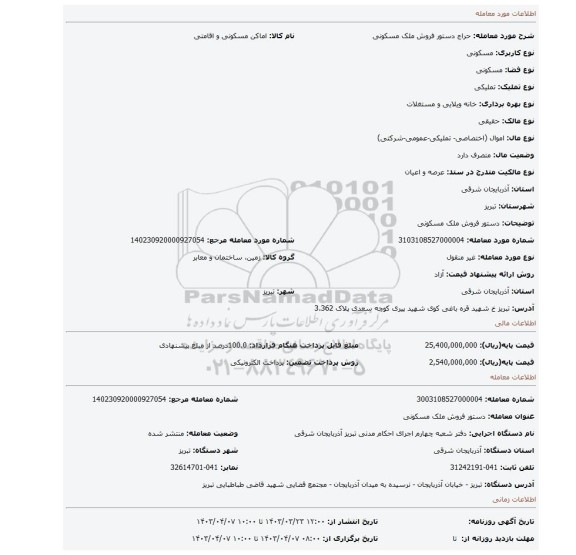 دستور فروش ملک مسکونی