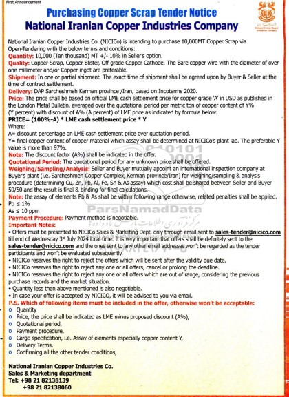 Purchasing Copper Scrap Tender Notice 