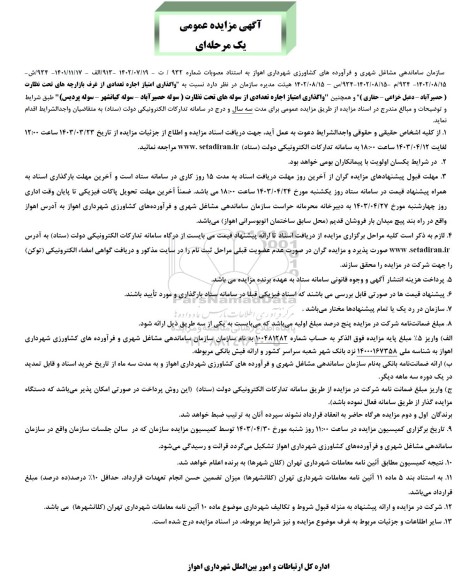 مزایده واگذاری امتیاز اجاره تعدادی از غرف بازارچه های تحت نظارت