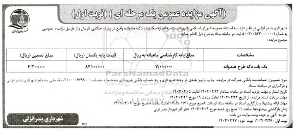 مزایده اجاره یک باب دکه هندوانه