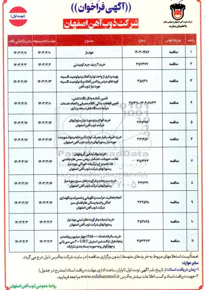 فراخوان هواساز، خرید 2 ردیف جرم کوبیدنی...