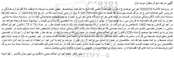 مزایده فروش  54 قلم لوازم خانگی و سرویس آشپزخانه