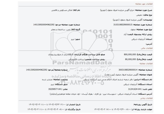 آگهـی مـزایده امـوال منقول (خودرو)