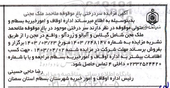 مزایده سر درختی باغ
