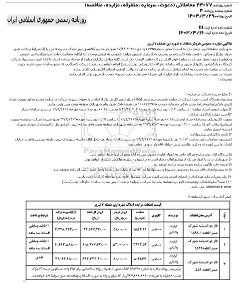 مزایده فروش املاک