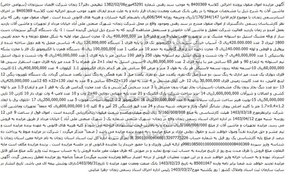 مزایده یک دستگاه گردگیر سبزیجات دست ساز از ورقه مشبک استیل ....
