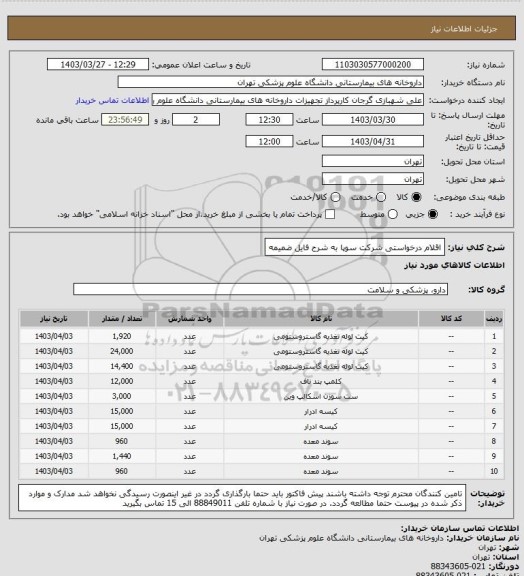 استعلام اقلام درخواستی شرکت سوپا به شرح فایل ضمیمه