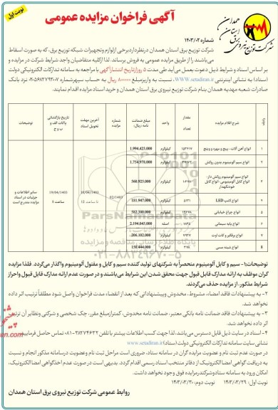 مزایده انواع آهن آلات پیچ و مهره و وینج....