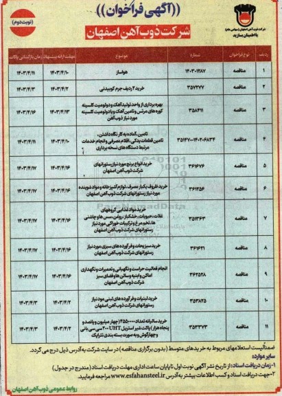 فراخوان هواساز، خرید 2 ردیف جرم کوبیدنی...نوبت دوم 