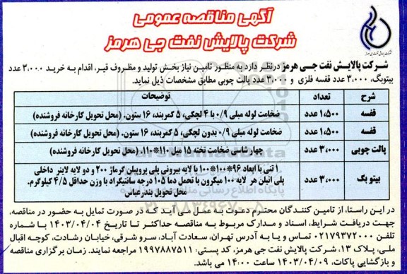 مناقصه  خرید 3000 عدد بیتوبگ 3000 عدد قفسه فلزی ..
