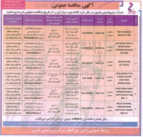 مناقصه TRIS PHOSPHITE (IRGAFOS 168)...