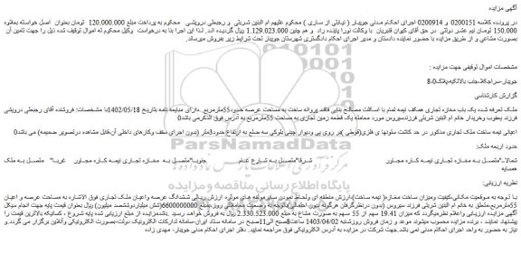 مزایده فروش یک قطعه زمین تجاری به مساحت 55مترمربع