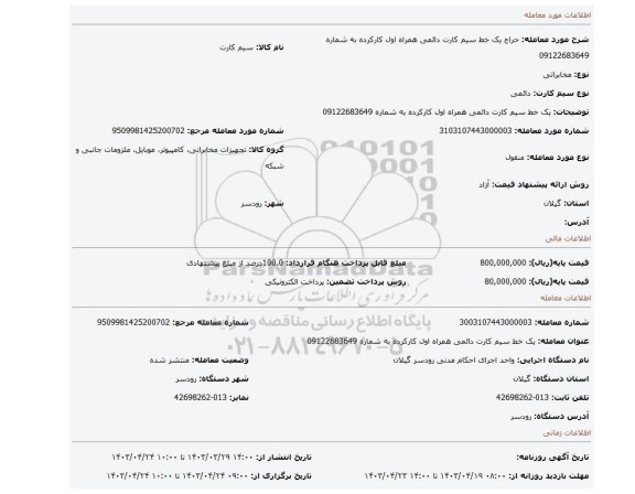 یک خط سیم کارت دائمی همراه اول کارکرده به شماره 09122683649