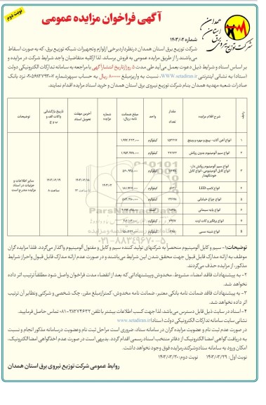 مزایده انواع آهن آلات پیچ و مهره و وینج....- نوبت دوم 