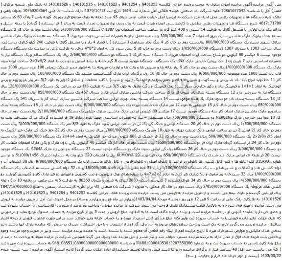 آگهی مزایده بهره وری 3 دستگاه بسته بندی پیلوپک مارک ماشین سازی ....