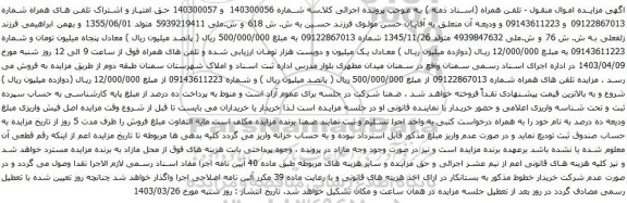 آگهی مزایده حق امتیاز و اشتراک تلفن های همراه