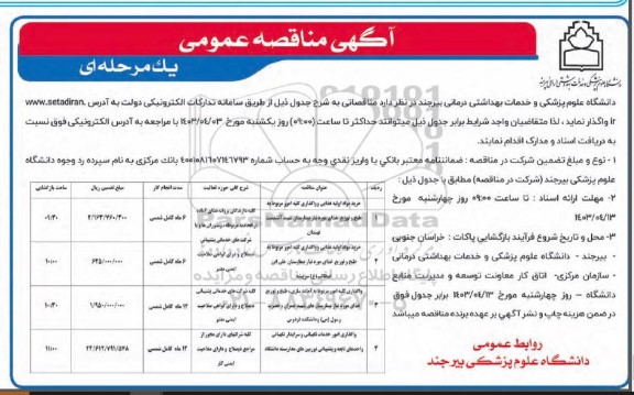 مناقصه خرید مواد اولیه غذایی و واگذاری کلیه امور مربوط به طبخ و توزیع غذای مورد نیاز بیمارستان ....