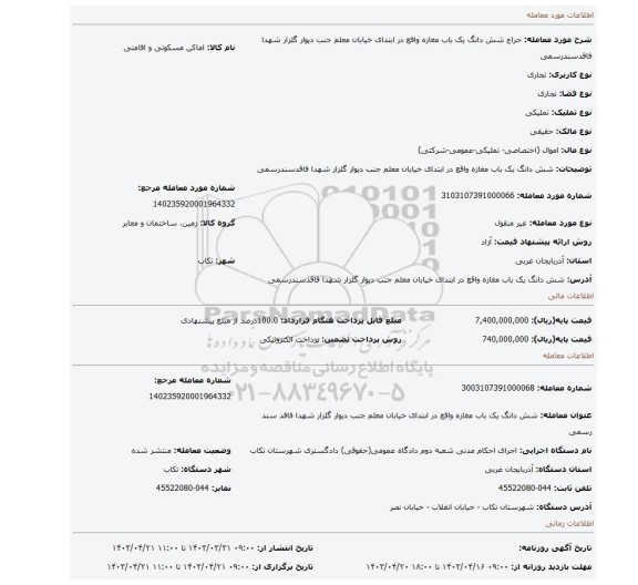 شش دانگ یک باب مغازه واقع در ابتدای خیابان معلم جنب دیوار گلزار شهدا فاقدسندرسمی