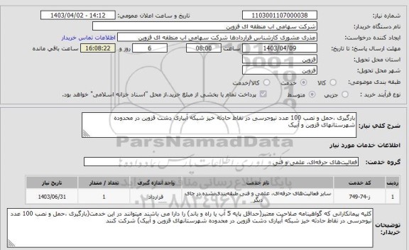 استعلام بارگیری ،حمل و نصب 100 عدد نیوجرسی در نقاط حادثه خیز شبکه آبیاری دشت قزوین در محدوده شهرستانهای قزوین و آبیک