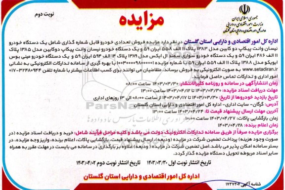 مزایده فروش تعدادی خودرو قابل شماره گذاری- نوبت دوم