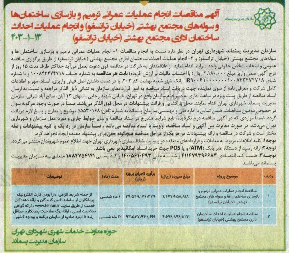مناقصات انجام عملیات عمرانی ترمیم و بازسازی ساختمانها و سوله های ...