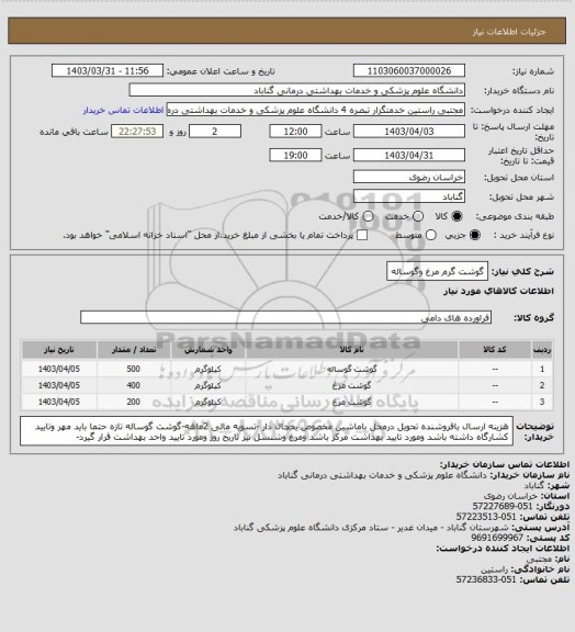 استعلام گوشت گرم مرغ وگوساله