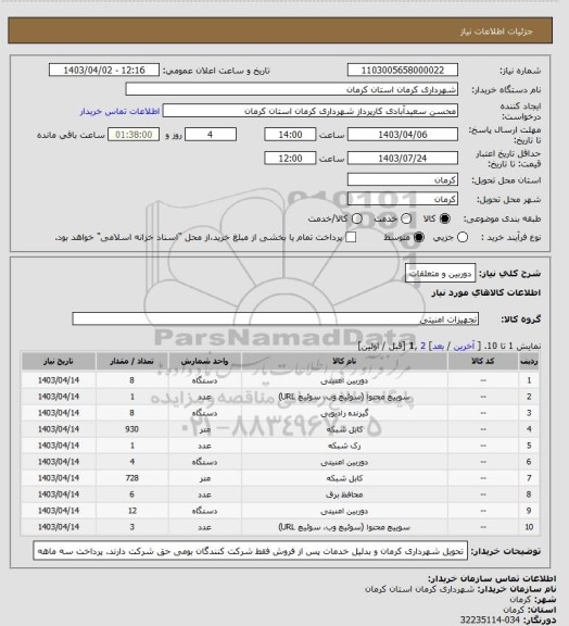 استعلام دوربین و متعلقات